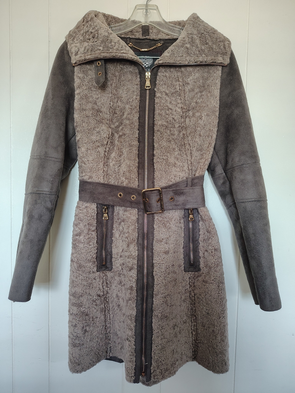 Vince Camuto Faux Shearling & Suede Belted Coat XS